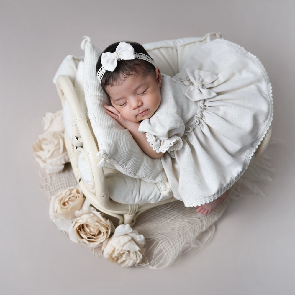 Photography Still Life - 新生児写真撮影用小道具女の赤ちゃん服レースバックボウロンパースベビーコスチューム新生児服写真撮影セット
