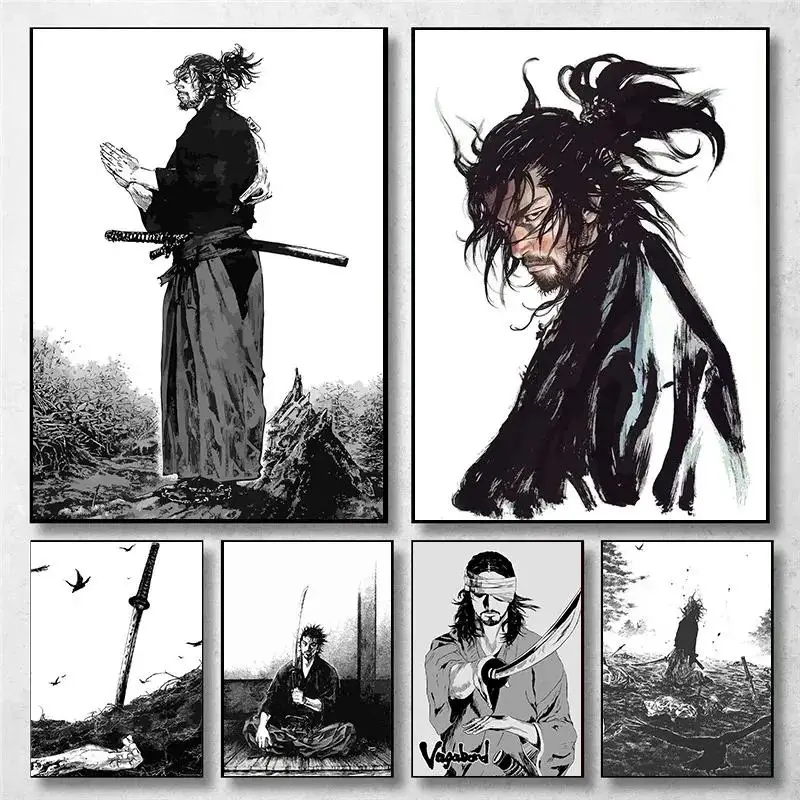 Photography Hobby - ヴィンテージ日本のアニメウォールアート三毛利武蔵放浪武士ポスターキャンバス絵画完璧な家の装飾マンガ用