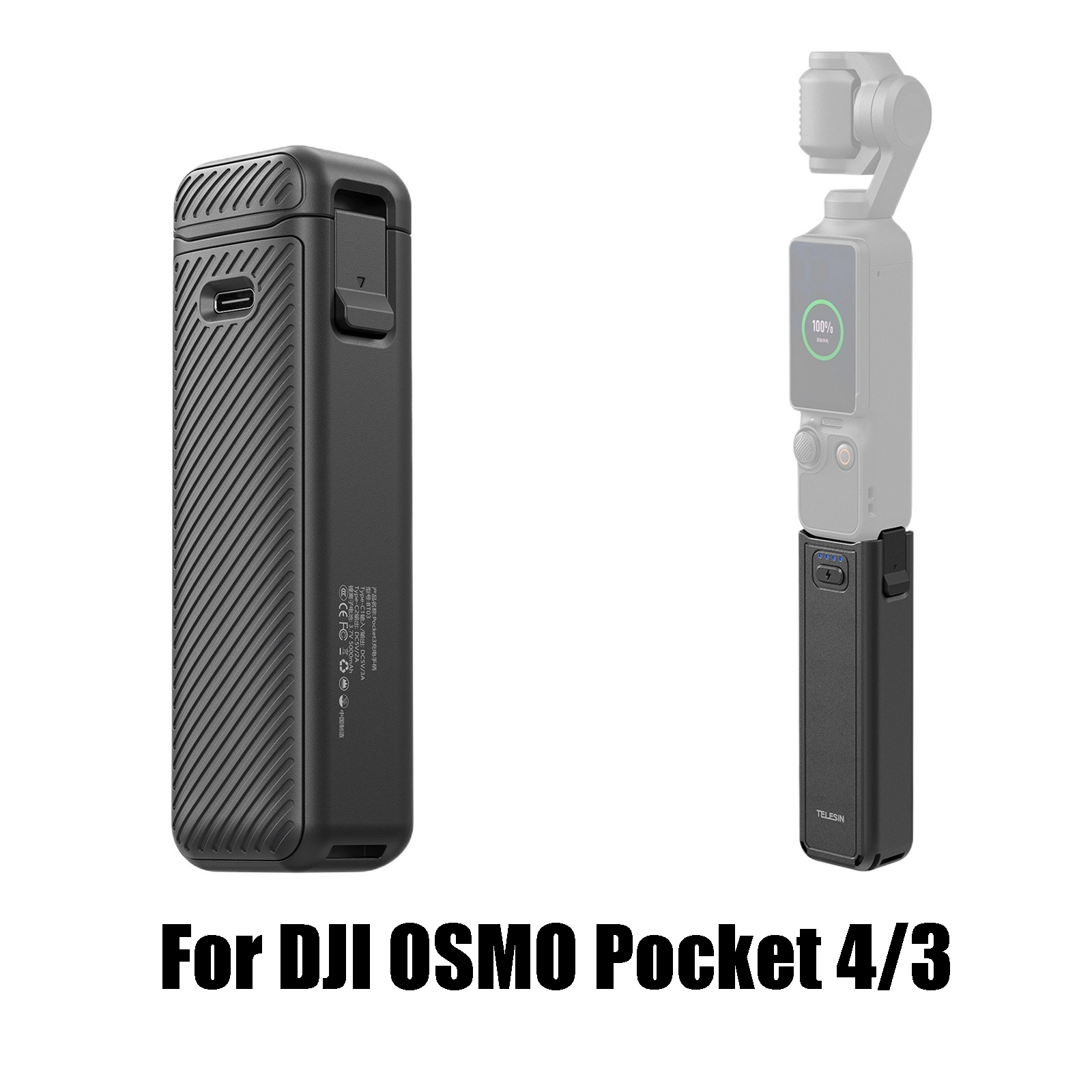 Camera Battery Grip - DJI OSMO Pocket 4/3用5000mAhバッテリーハンドル、カメラハンドグリップホルダーマウント、ポケット3/4用パワーバンク充電アクセサリー