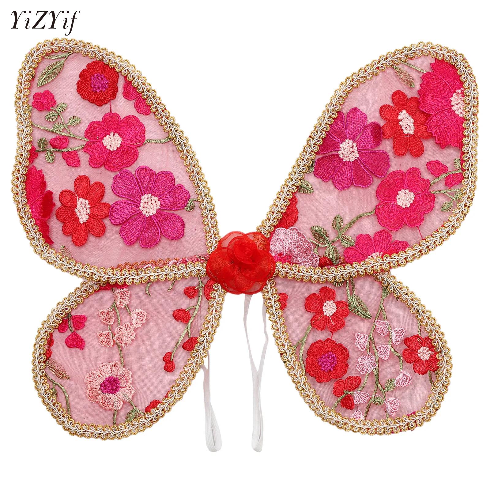 Photography Still Life - エンジェルレースウィング女性子供蝶花刺繍翼妖精の杖スティック付き女の子の誕生日新生児写真小道具