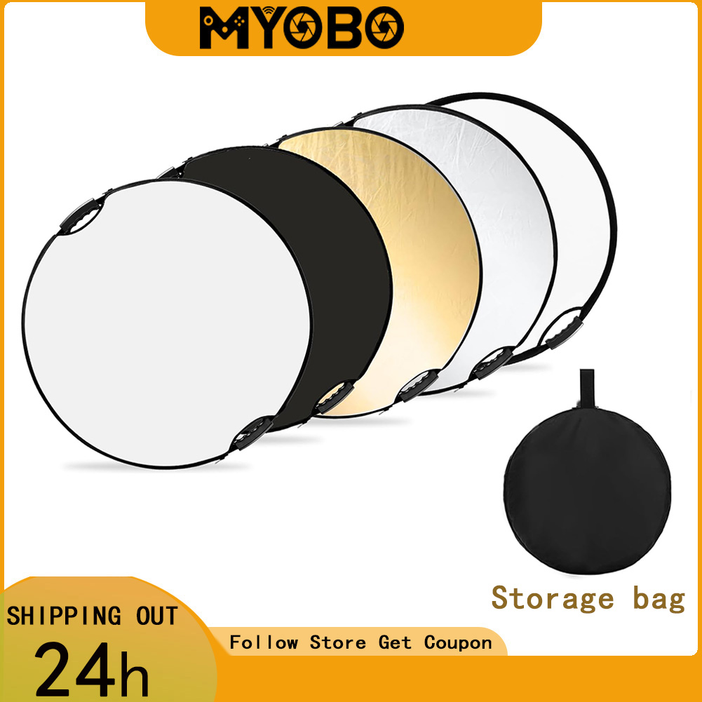 Photography Darkroom - MYOBO折りたたみ式ライトリフレクター、キャリングケース付き、5 in 1ハンドルリフレクター、写真スタジオ照明用