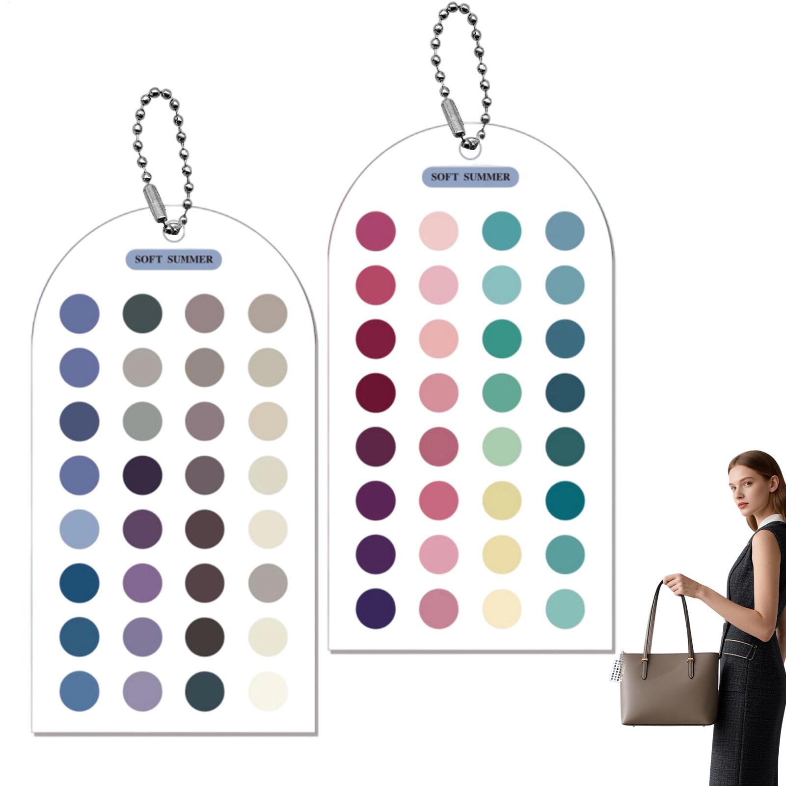 Color Checker Card - 2枚入り ソフトサマーカラーカード 色分析テンプレートカード パレット ポータブルアクリルカラー分析テンプレートガイド チェーン付き