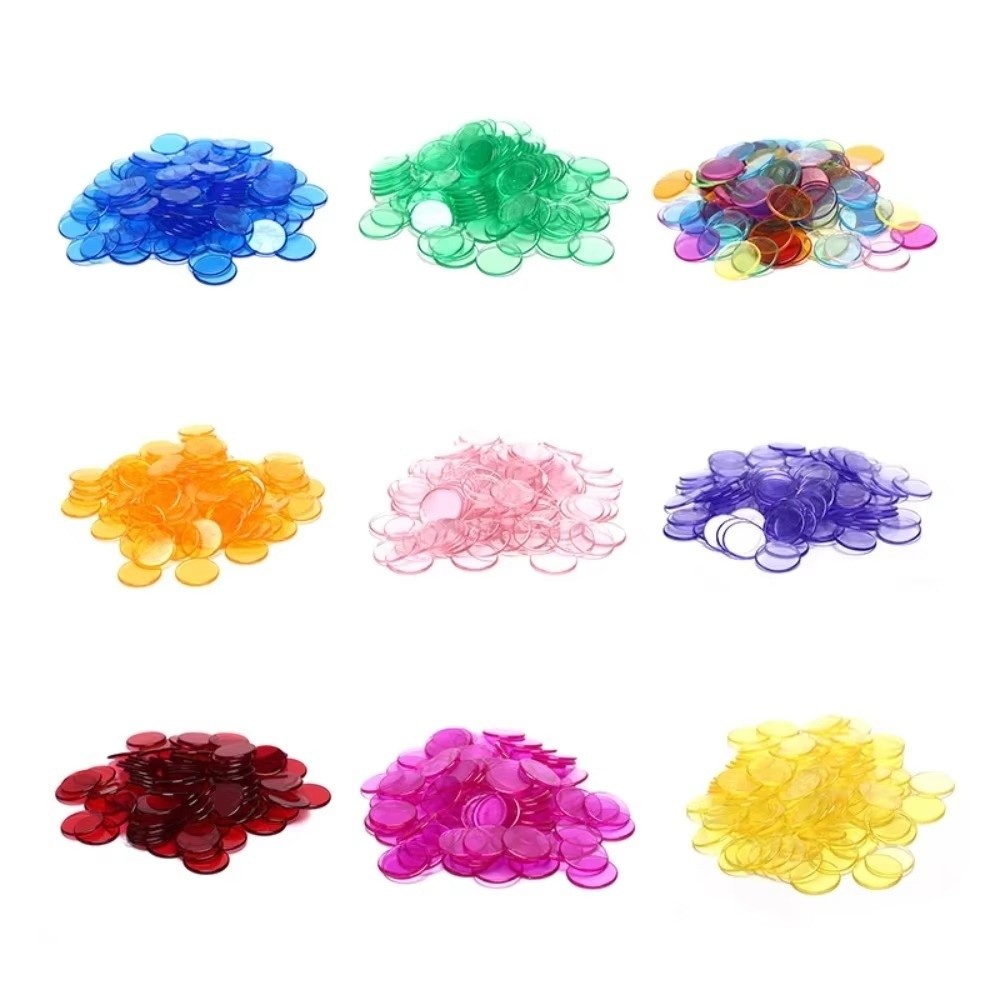 Color Checker Card - 100 個の新しいプラスチック製ラウンドカウンティングチップ透明軽量ゲームトークンカラフルなモンテッソーリビンゴチップパーティーゲーム