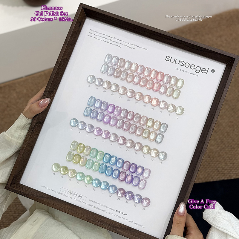 Color Checker Card - 36色キャッツアイジェルポリッシュセット シマーマグネティックUVジェル バーニッシュ ソークオフネイルアート マニキュアキット パステルパールグリッタージェルポリッシュ