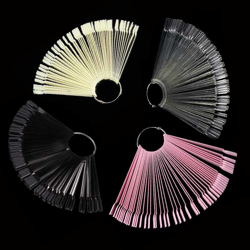 Color Checker Card - 4 色 50 個偽ネイルのヒント偽ネイルアートポリッシュカラーカードアクリル練習チャートパレットバックルリング練習表示ツール