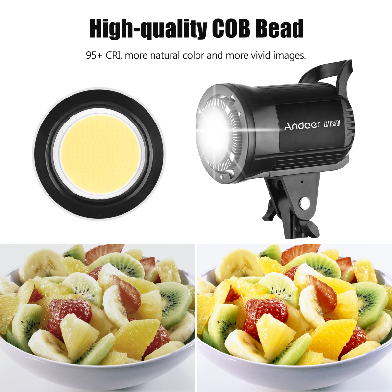 Andoer LM135Bi ポータブル LED 写真補助光 - Strobe Light Studio のレビューと価格