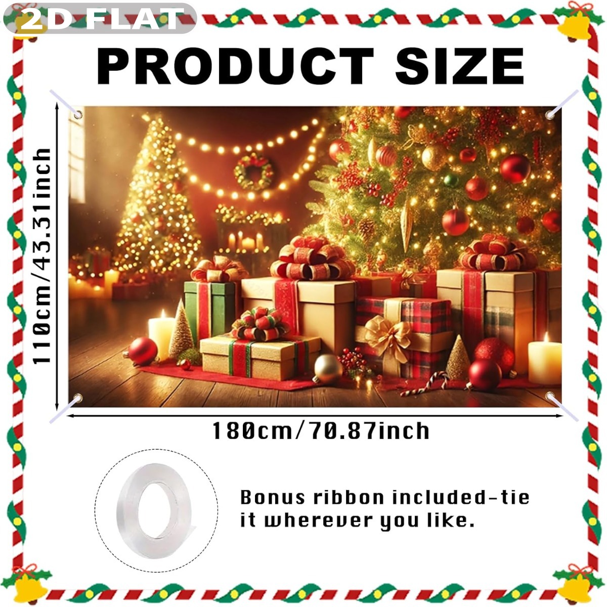 1個 クリスマスツリー＆ギフト 大型クリスマスバナー、71x - Photography Background のレビューと価格