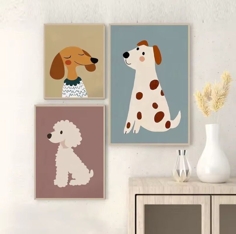 カラフルな漫画の犬のイラストポスターキャンバス絵画かわいい動 - Photography Pose のレビューと価格