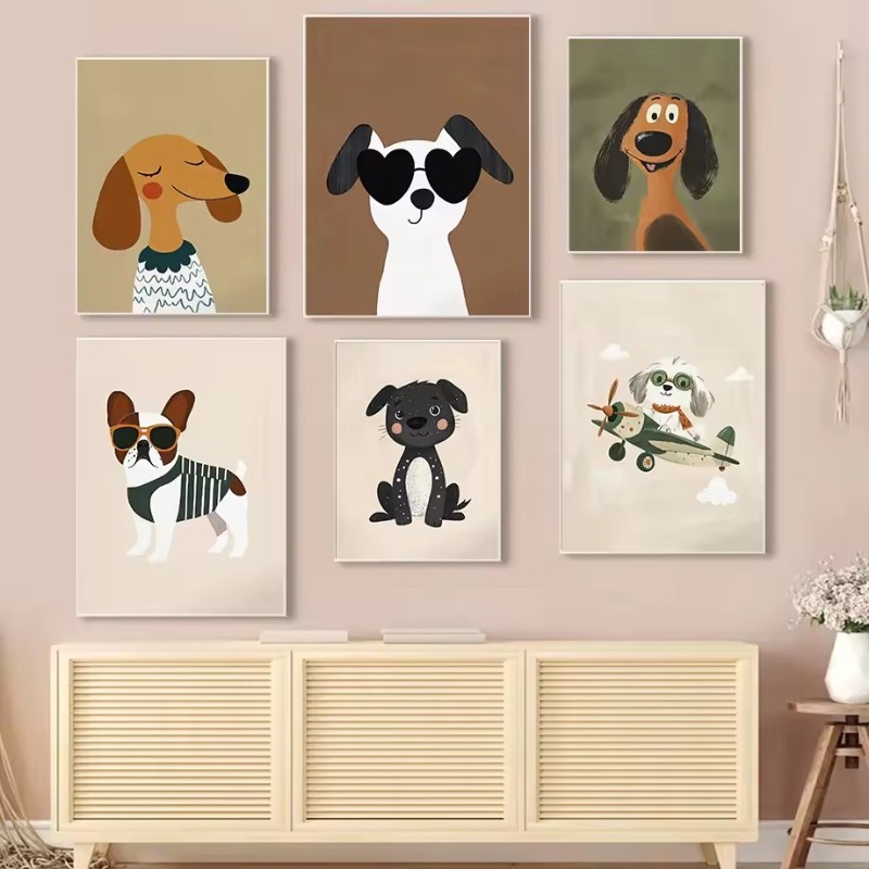 カラフルな漫画の犬のイラストポスターキャンバス絵画かわいい動 - Photography Pose のレビューと価格