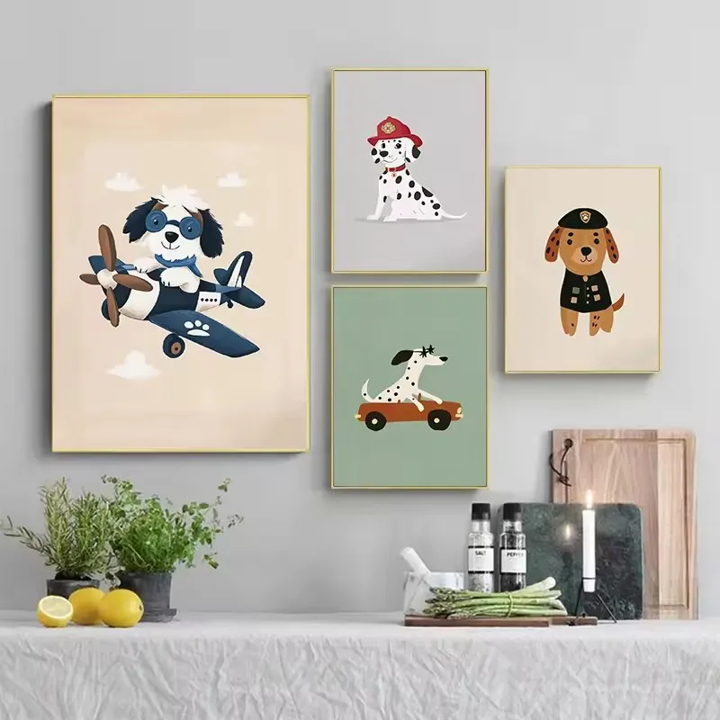 カラフルな漫画の犬のイラストポスターキャンバス絵画かわいい動 - Photography Pose のレビューと価格