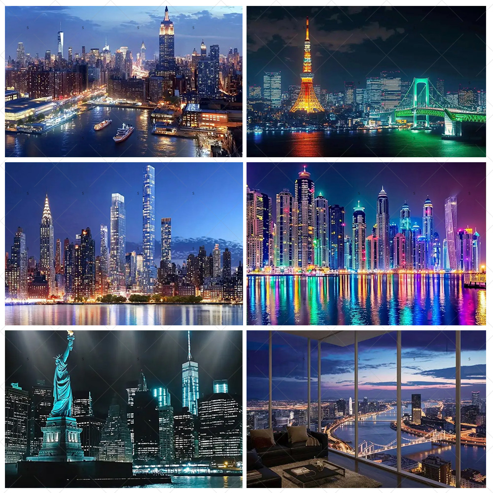 夜景高層ビル背景バナー ニューヨークシティ写真撮影背景用品  - Photography Darkroom のレビューと価格
