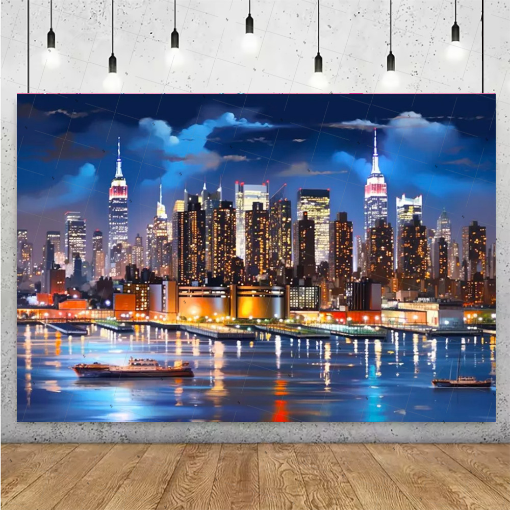 夜景高層ビル背景バナー ニューヨークシティ写真撮影背景用品  - Photography Darkroom のレビューと価格